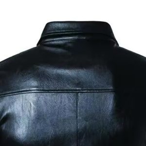 Men's Slim Fit PU Leather Jacket Moto Biker Style Turn-down Collar Zipper Closure Solid Color Autumn Winter Wear - Product Image 5