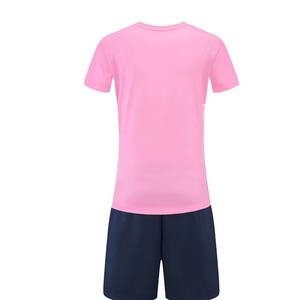 Conjunto de Camiseta de Voleibol Rosa Unisex, Cuello en V, Manga Corta, Bloques de Color, Absorbe la Humedad, 100% Poliéster, Nombre del Equipo, Ropa Deportiva - Product Image 2