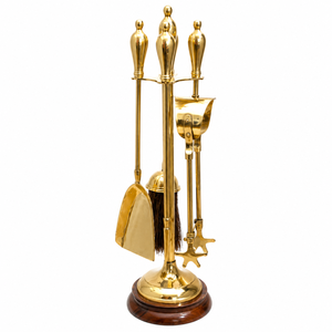 Juego de herramientas para chimenea de latón pulido vintage, kit de accesorios para chimenea con soporte, pala, cepillo, pinzas y pica leña para decoración de sala de estar interior. - Product Image 1