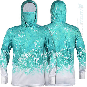 เสื้อฮู้ดตกปลาแบบกำหนดเอง UPF 50+ โพลีเอสเตอร์ 100% พร้อมที่ปิดหน้า แขนยาว แห้งเร็ว ป้องกันแสงแดด โลโก้ด้านหน้า - Product Image 6