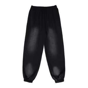 Pantalon de survêtement en coton noir pour homme, taille élastique avec cordon de serrage, décontracté, pour l'automne - Product Image 1