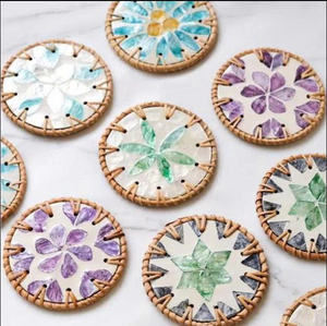 Traditional Vietnam mother of pearl <b>rattan</b> coaster cup <b>placemat</b> for tea ceremony sets and oriental dining room aesthetics - Product Image 4