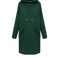Robe à capuche bordeaux pour femme, manches longues, en molleton de coton, style pull, coupe longue, décontractée, hiver