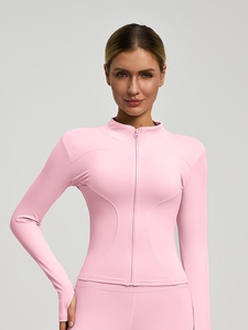Women's Full Zip Front Logo Breathable Quick Dry Athletic Gym <b>Jacket</b> with Seamless Knit for Outdoor Running Fitness <b>Yoga</b> Workout - Product Image 4