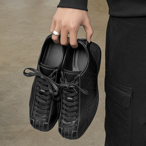 Classic Retro German <b>Trainer</b> Shoes for Men Women Couple Style Flat <b>Sole</b> Niche Premium Sense Round Toe Casual Leather Shoes - Product Image 4