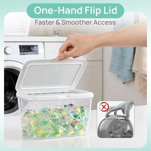 Set da 4 contenitori per capsule di detersivo, porta salviette per asciugatrice, cestini pieghevoli per asciugatrice, paletta per detersivo in polvere, etichetta per lavanderia - Product Image 4