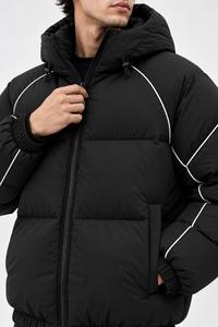 Veste d'hiver à capuche pour homme, rembourrage épais en polyester, fermeture éclair coupe-vent, style décontracté, noir uni - Product Image 4