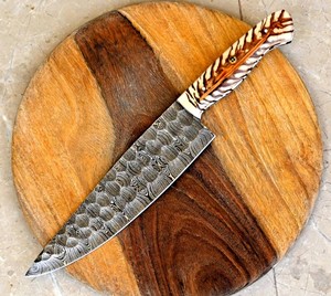 Couteau de Chef en Acier Damas Forgé à la Main, Manche en Bois, Lame de 7 Pouces, Style Moderne, Ambidextre, Marque Rosewood, Finition Poli Miroir - Product Image 6