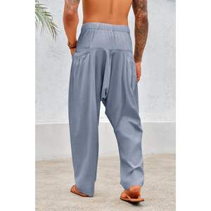 2025 Men's Casual Harem <b>Pants</b> Elastic Waist Cotton <b>Drop</b> <b>Crotch</b> Beach Yoga Wear Drawstring Sports Fitness Fitness Clothing - Product Image 4
