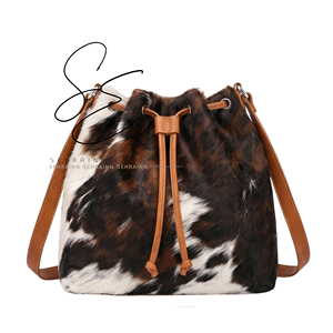 Sac seau vintage en cuir de vachette style cowgirl, sac bandoulière en cuir à poils, sac à main quotidien bohème pour femme - Product Image 1