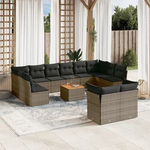 Conjunto de Sofá de Jardín de Ratán PE Gris con Patas Ajustables, Muebles de Patio Ajustables - Product Image 1