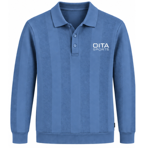 <b>Sky</b> <b>Blue</b> Mens Long Sleeve Knitted Polo Shirt Vertical Textured Stripe Design Ribbed Cuffs Premium Casual Pullover Fashion <b>Top</b> - Product Image 1