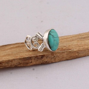 Natural Turquoise <b>Ring</b> 925 Sterling Silver Vintage Style Genuine Blue Gemstone <b>Ring</b> for Women Handcrafted <b>Boho</b> Ethnic Jewelry - Product Image 3
