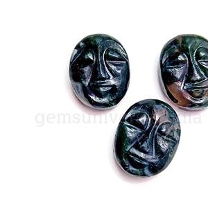 Agate de mousse naturelle sculptée à la main en forme de visage humain breloques en pierres précieuses en vrac pour la fabrication de bijoux en gros Figurines d'agate de mousse sculptures - Product Image 2