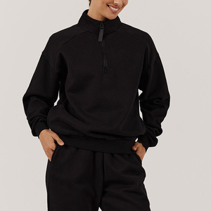 Men's <b>Black</b> <b>Fleece</b> Quarter Zip Winter Sweatshirt Stand Collar Pullover Knitted Hoodie Custom Logo Front Solid Casual Wear Zipper - Product Image 1