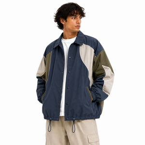 Retro Skate <b>Coach</b> Jacket Distressed Nylon Oversized Streetwear Snap Button Drawstring Hem Outerwear Low MOQ Wholesale Streetwear - Product Image 5