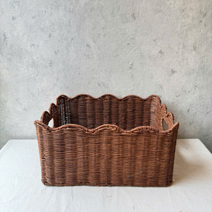 Handmade Dark Brown <b>Rectangle</b> Rattan Scallop <b>Storage</b> <b>Basket</b> for Home Organization Eco-friendly Organizer - Product Image 3