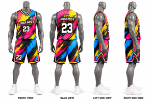 Maillots et shorts de basket-ball personnalisés OEM rose, bleu, jaune, vente en gros, uniformes de basket-ball colorés par sublimation pour hommes, jeunes et académies - Product Image 3
