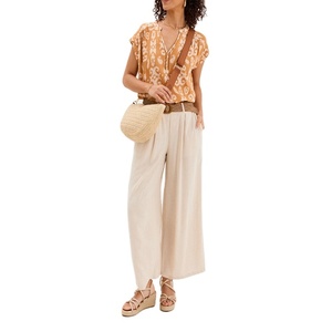 Blusa de Crepé de Manga Corta Color Amarillo Ocre para Mujer, Ligera, Transpirable, Elegante, Informal, para Oficina, Moda de Verano - Product Image 1