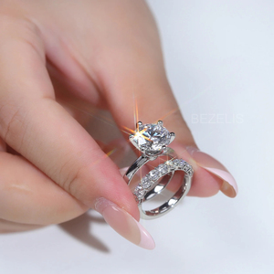Wunderschönes Brillantes Rundes Solitär-Brautring-Set mit Nachhaltigen Laborgezüchteten Diamanten in Palladium-Fassung mit Sicherer Fassung - Product Image 3