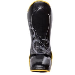 Adult Black PU Leather Shin Guards With Gold Trim Sublimation Design Hook And Loop Closure Lightweight Sports Protection - Product Image 4