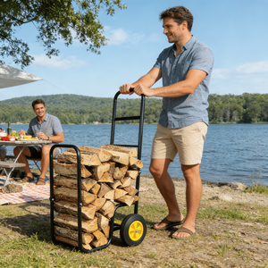 Carrito de Acero Negro para Leña, Carro Metálico con Ruedas para Interiores y Exteriores, para Almacenamiento de Leña, Transporte y Camping - Product Image 3