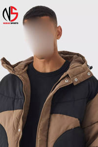Veste matelassée à capuche personnalisée à blocs de couleur, best-seller, en beige, coupe-vent, chaude, pour l'hiver, avec poches, pour hommes - Product Image 5