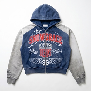 Sweat-shirt à capuche zippé Snowgrace en molleton bouclette, manches classiques, poche imprimée sur le devant, unisexe, décontracté, pour l'automne, 100% coton - Product Image 1