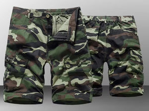 กางเกงขาสั้นคาร์โก้ผู้ชายลายพรางแบบเรียบ ผ้าฝ้าย 100% เอวกลาง ยางยืด ใส่สบาย เหมาะกับกิจกรรมกลางแจ้ง ออกกำลังกาย มีโลโก้ สำหรับฤดูร้อนและชายหาด - Product Image 6