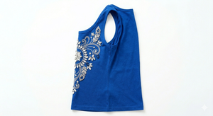Blue <b>Rhinestone</b> <b>Crop</b> Tank <b>Top</b> Sleeveless Women's Floral Logo Casual Party Tee - Product Image 6