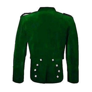 Dark Green Velvet Prince Charlie Jacket 3 Button <b>Vest</b> Jacket Men's Scottish Traditional Highland Outfit - Product Image 2