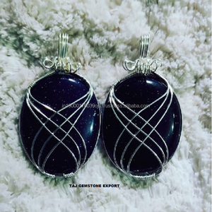 Pierres d'agate naturelles Cristaux de guérison Lapis Lazuli Fil de cuivre ovale Enveloppé de pierres précieuses Agate Bijoux Pendentif Collier - Product Image 2