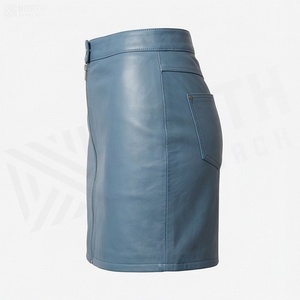 Jupe crayon mini en similicuir pour femme avec fermeture éclair avant, couleur unie brillante, taille normale, à porter toute l'année - Product Image 3