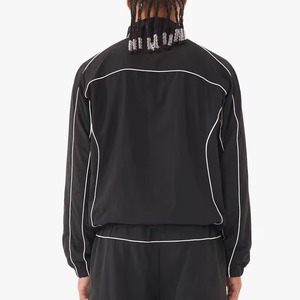 Ensemble de survêtement d'hiver imprimé noir pour homme, grande taille, 2 pièces, coupe-vent à séchage rapide, avec logo personnalisé, en nylon, pour la course et la gym, avec passepoil blanc - Product Image 2