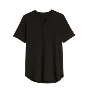 เสื้อยืดเฮนลีย์แขนสั้นสีดำล้วนสำหรับผู้ชาย ทรงเข้ารูป สวมใส่สบาย ผ้าเจอร์ซีย์ระบายอากาศได้ดี 100% ผ้าฝ้าย ดีไซน์คอกลม - Product Image 2