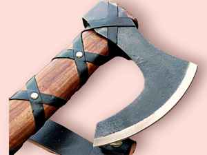 Nouvelle Hache à Pizza Viking Forgée à la Main, Qualité Industrielle, Acier Inoxydable, Hache à Longue Lame, Manche en Bois de Palissandre, Fourreau en Cuir, OEM - Product Image 4