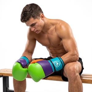 Gants de boxe en cuir Dumela International 16 oz, violet, vert, orange, bleu, équipement d'entraînement professionnel, design avec logo - Product Image 5