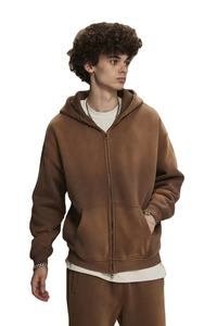 เสื้อขนแกะ360GSM มีฮู้ดสำหรับผู้ชายพิมพ์ลายออนดีมานด์มีซิปแบบสวมหัวเสื้อแนวสตรีทโอเวอร์ไซส์เปิดไหล่ - Product Image 3