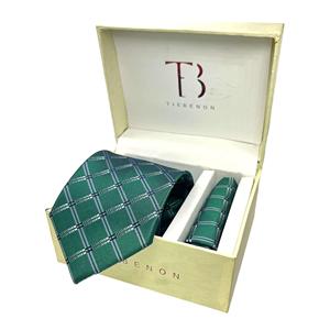 Green Checkered <b>Tie</b> and Pocket Square Combo for Men | Formal Business, Wedding Necktie Set Stylish Gift | OEM Bulk Supply India - Product Image 2