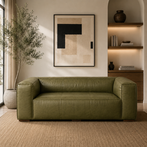 Elegante Sofá de Cuero Vacuno Genuino de 3 Plazas Color Marrón con Patas de Madera Resistentes, Mueble Cómodo para Sala de Estar, Estilo Moderno - Product Image 1