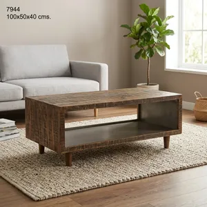 Table basse en bois rustique avec étagère ouverte et finition naturelle pour le rangement dans le salon - Product Image 6