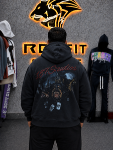 Sudadera con capucha negra para hombre, con cremallera, de punto oversize, manga regular, diseño de logo frontal, venta directa de fábrica, ropa de otoño - Product Image 2