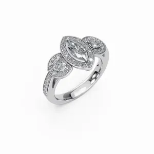Lab Grown Halo Vintage Marquise Diamond <b>Ring</b> 18K White Gold 45 Pieces IGI Certified Luxury Engagement <b>Ring</b> for Wholesale Export - Product Image 5