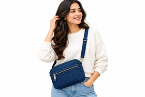Sac messager unisexe en jean tendance avec bandoulière réglable, fermeture éclair, sac à bandoulière, sac de voyage écologique et durable - Product Image 5