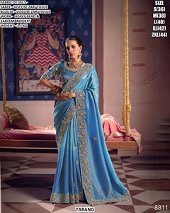 Royal Blue Viscose Zari <b>Tissue</b> Women's Traditional Drape with Moisture Wicking & Wrinkle Free Features for <b>Wedding</b> Occasions - Product Image 1