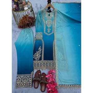 Conjunto de Top, Pantalones Palazzo y Dupatta de Diseño para Mujer, para Ocasiones Elegantes - Product Image 1