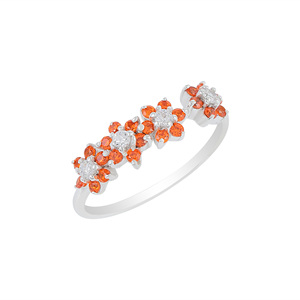 <b>925</b> Sterling <b>Silver</b> Flower <b>Ring</b> With Orange Zirconia & Round Brilliant Cut Diamond Prong Setting Romantic Women's Gemstone <b>Ring</b> - Product Image 1