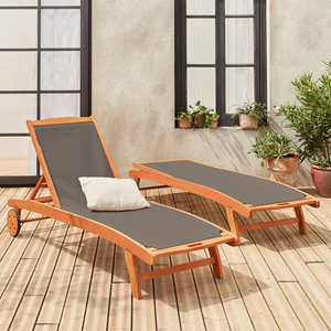 Chaise longue en bois moderne avec roulettes et dossier réglable pour usage extérieur, patio, cour, parc, piscine, villa - Product Image 4
