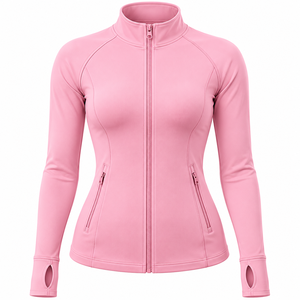 Veste de sport zippée ajustée pour femme avec logo sur le devant, manches longues, col montant, idéale pour la gym, le fitness et la course à pied - Product Image 5