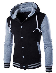 Sudadera con Capucha para Hombre, Color Sólido, Tejido de Algodón y Poliéster, Corte Ajustado Informal, para Otoño, con Bolsillo y Diseño de Botones Frontales - Product Image 5